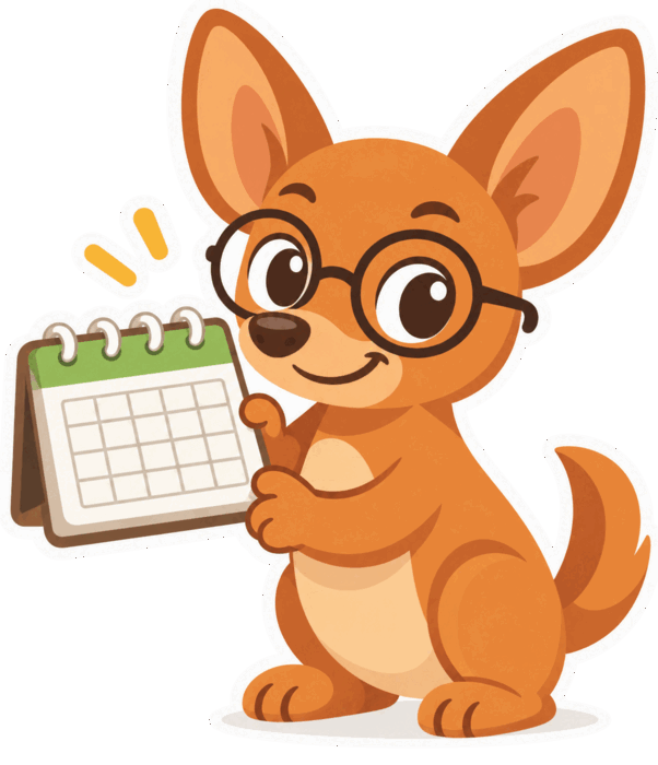 La mascota de Flowfy con un calendario
